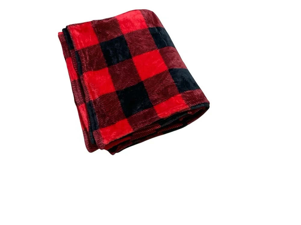 Red Black Buffalo Plaid Throw Blanket Accent Quilt Cover Soft Fleece Bedding